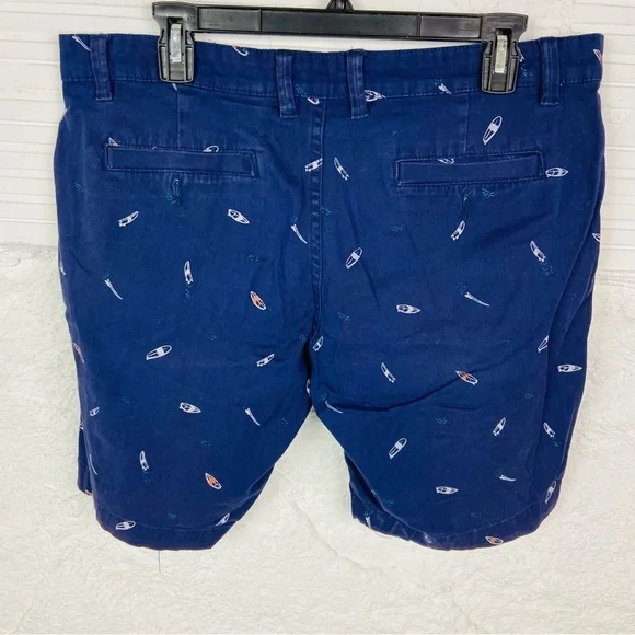 Knickerbocker navy Blue Flat Front cotton stretch surfboard print Shorts SZ 33 - Picture 4 of 11